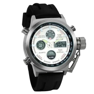 Image of JewelryWe Men&#039;s Military Watches Multifunctional Silicon Digital Wristwatch Men Sports Watch Black