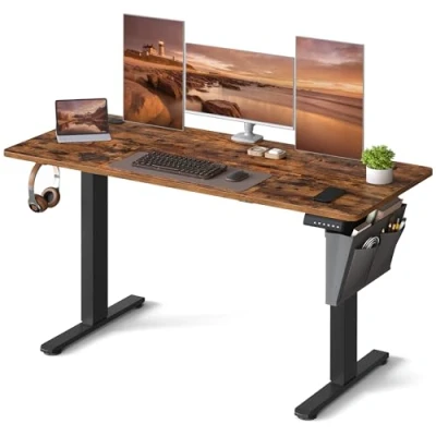 Image of VASAGLE Electric Standing Desk, Height Adjustable 60 x 140 (72 120) cm, 4 Memory Heights, Storage Pocket, for Home Office, Study, Rustic Brown and Ink Black LSD134K02