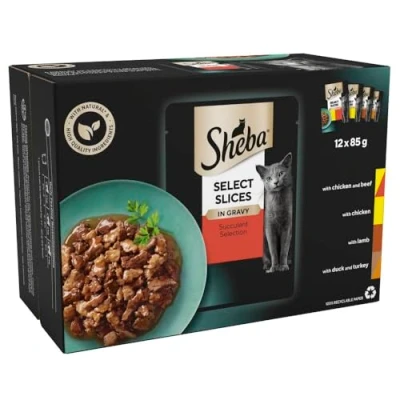 Image of Sheba Select Slices in Gravy 48 Pouches, Adult Wet Cat Food, Succulent Selection, Pack of 4 (12 x 85 g)