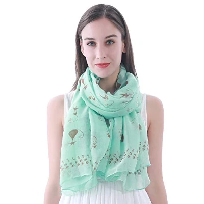 Image of Lina &amp; Lily Cat Kitten Print Scarf Shawl with Footprints Lightweight (Mint Green)(Size: One Size)