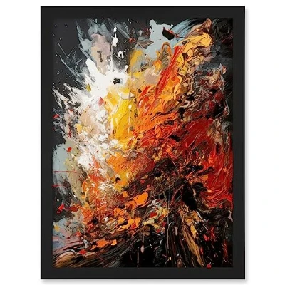 Image of Artery8 Explosion White Orange Red Abstract Painting Artwork Framed A3 Wall Art Print