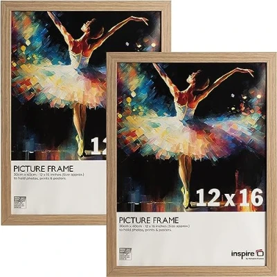 Image of Inspire By Hampton SORBONNE 12x16 (30x40cm) Oak Effect Picture Photo Frame Plexi (Non Glass) 2 Pack IBHSOR1216NGPK2
