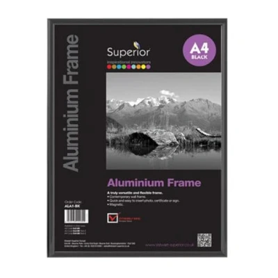 Image of Stewart Superior A4 Brushed Aluminium Picture Frame Black, with Durable Perspex Safety Glass Ideal for Photos, Art Displays, and Certificates Sleek Design Home &amp; Office Decor