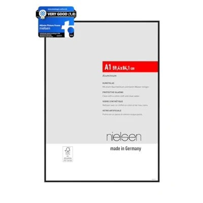 Image of nielsen Atlanta Photo Frame A1, 59.4x84.1cm Aluminium Picture Frame, Black with Protective Acrylic Glazing and Push Turn Clips Frosted