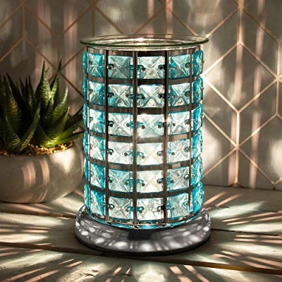 Image of The Leonardo Collection LP46013 Cylindrical Desire Aroma Lamp Silver &amp; Teal Crystal Design 1 Pc, Blue green, One Size