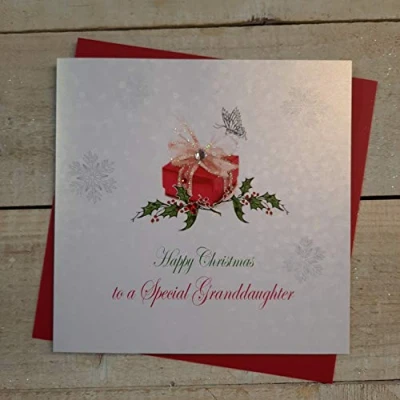 Image of White cotton cards X65 Special Granddaughter Handmade Christmas Card,