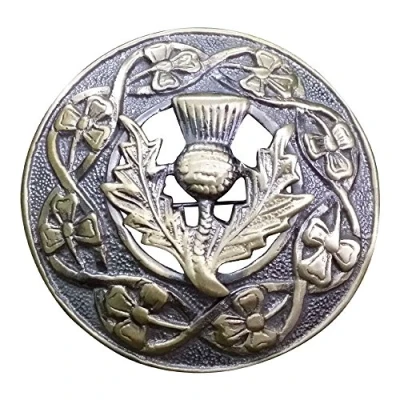 Image of Men&#039;s Scottish Thistle Kilt Fly Plaid Brooch Antique Finish 3&quot;/ Celtic Brooches &amp; Pins Brass Metal (Antique)