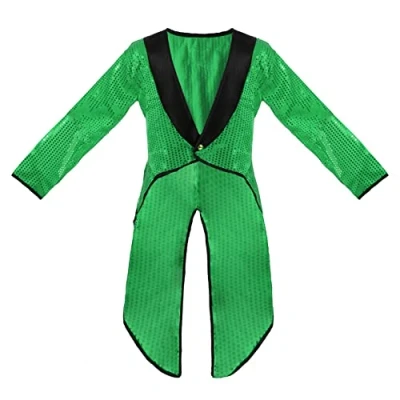 Image of Adults Green Sequin Tailcoat Fancy Dress Xsmall Long Tailed Jacket With Sequins and Black Lapels Perfect for Charity Events, Dance Shows, Performances Other Events
