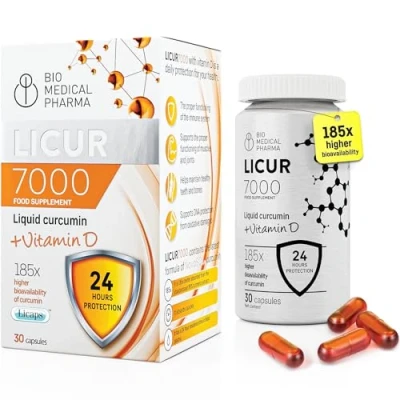 Image of Turmeric Curcumin with Vitamin D3 185x Higher Bioavailability NovaSOL Liquid 1 Capsule Daily Equals 6,600 mg of Extract Licur 7000 + D (30 Capsules)