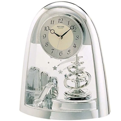 Image of Rhythm Cont Mantel Clock Arched Top/Sprial Pendulum Silver