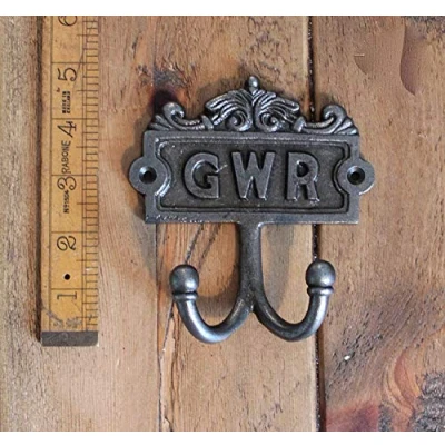 Image of HARDWARE FOR YOU LTD 1 GWR PLAQUE ANTIQUE FINISH CAST IRON DOUBLE ROBE HAT &amp; COAT HOOK PEG