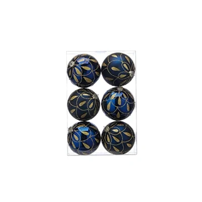 Image of Festive Productions Shatterproof Drape Baubles Navy Blue with Gold Glitter Detailing Pack of 6