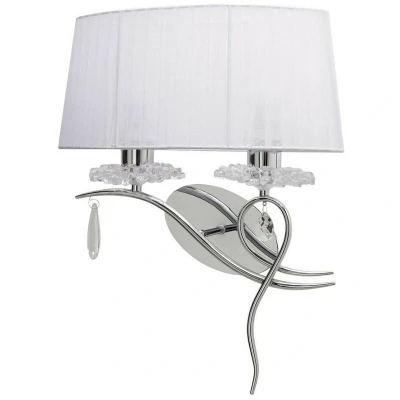 Image of Louise Wall Lamp Left 2 Light E27 with White Shade Polished Chrome, Clear Crystal