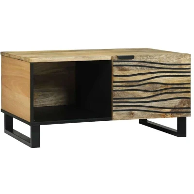 Image of vidaXL Coffee Tables with Shelf Geometric Brown 80 x 50 40 cm Solid mango wood