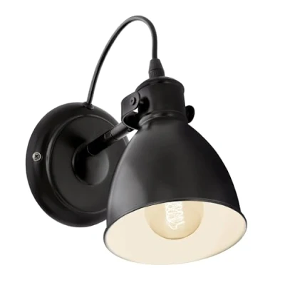 Image of Eglo Priddy Vintage/Industrial Design Wall lamp, Steel Retro Spotlight, Black and White, E27 Socket