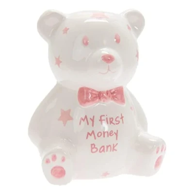 Image of My First Money Bank MINI Teddy Box White with Pink Stars