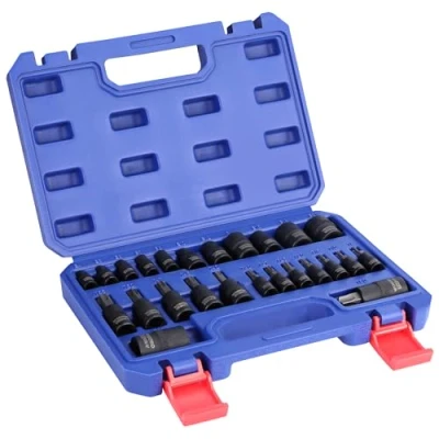 Image of WORKPRO 25 Piece Torx Bit Socket and Female External Set, 1/4&quot;, 3/8&quot;, 1/2&quot; Drive 12 Pcs E Sockets 13 Hex Socket, with Enhanced Storage Case