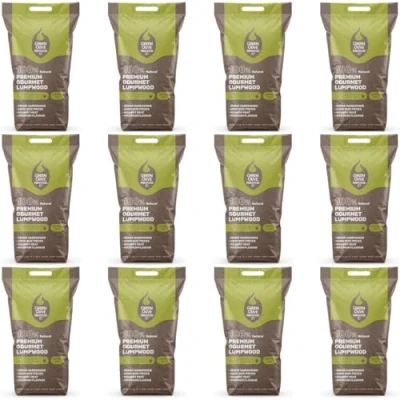 Image of Green Olive Firewood Premium Gourmet Lumpwood bbq Charcoal Restaurant Grade Barbecue ideal for Barbecues, fire pits and outdoor grilling coal 5.5 Kg 12 Pack