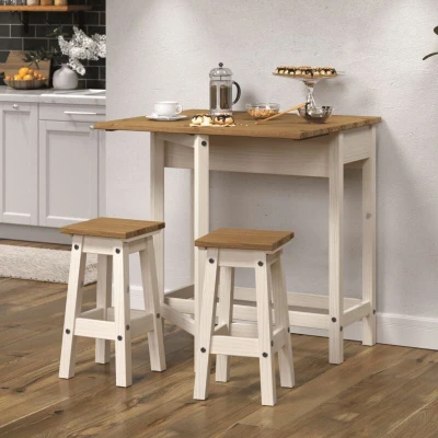Image of Core Products Corona White Breakfast Drop Leaf Table &amp; 2 Stools Set