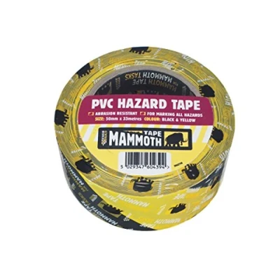 Image of Everbuild Mammoth PVC Hazard Tape, Black and Yellow, 50 mm x 33 m