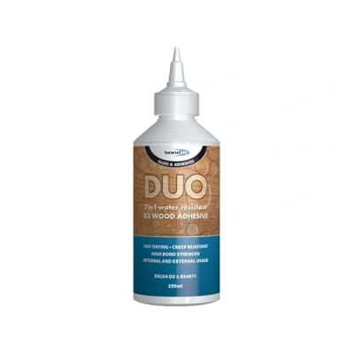 Image of DUO 2 in 1 Wood Glue Water Resistant D3 Adhesive PVA UK 125/250/500ml 1L 5L (250ml)