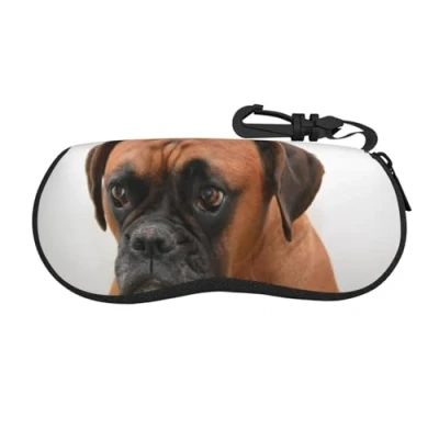 Image of BEEOFICEPENG Glasses Case, Neoprene Portable Sunglasses Case Soft Eyewear Zipper Box, Boxer Dog With Sad Face