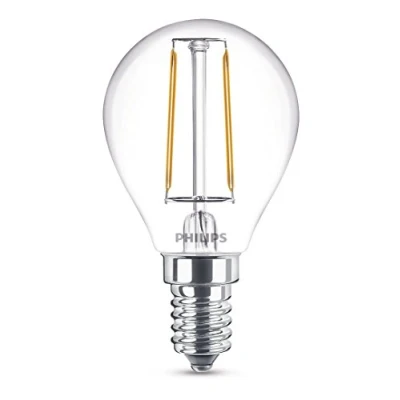 Image of Philips LED Classic Filament Mini Globe Warm White Light Bulb, Glass, Clear, E14, 2 W