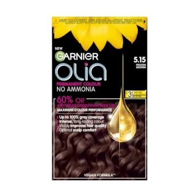 Image of Garnier Olia Permanent Hair Dye, Up to 100% Grey Coverage, No Ammonia, 60% Oils, 5.15 Frosted Chocolate Brown