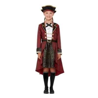 Image of Smiffys Deluxe Swashbuckler Pirate Costume Dress &amp; Hat, Girls Fancy Dress, Up Costumes
