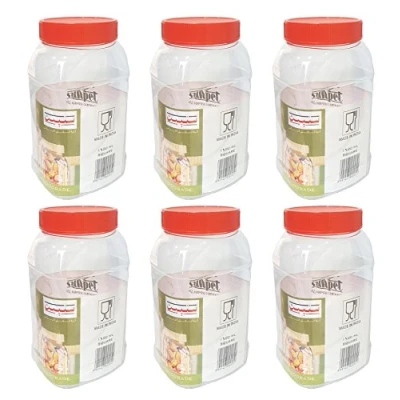 Image of Sunpet J1500S1 1500ml Rectangle Plastic Food Storage Canisters, Red, Pack of 6