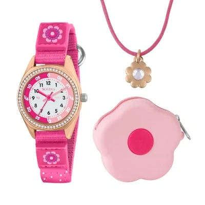 Image of Tikkers Girl&#039;s Pink Flower Watch, Necklace and Purse Gift Set