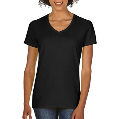 Image of Gildan Ladies Soft Style Short Sleeve V Neck T Shirt (S) (Black)
