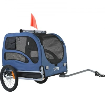Image of VEVOR Dog Bike Trailer, Supports up to 100 lbs, Pet Cart Bicycle Carrier, Easy Folding Frame with Quick Release Wheels, Universal Coupler, Reflectors, Flag, Collapsible Store, Blue/Black