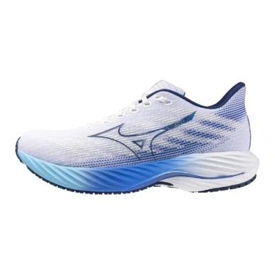Image of Mizuno Men&#039;s Wave Rider 28 Running Shoe, White estate Blue, 11