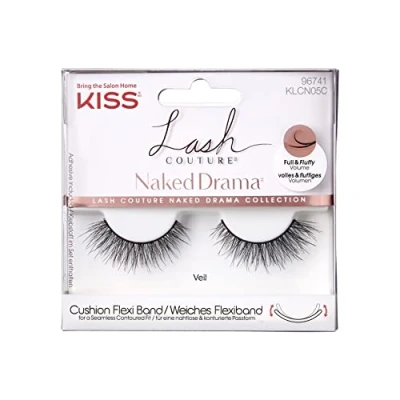 Image of KISS Lash Couture Naked Drama Collection 1 Pair of False Lashes, Veil, Full and Fluffy Faux Mink Fake Eyelashes with Cushion Flexi Band includes Glue