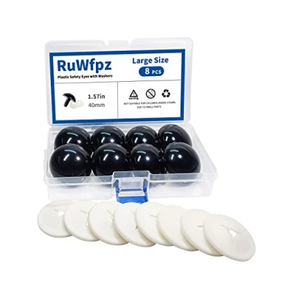 Image of RuWfpz Safety Eyes for Crochet Toys Amigurumi 40mm 8Pcs Doll Teddy Bear with Washers, Black Plastic Toy Making Plush Crocheting Crafting