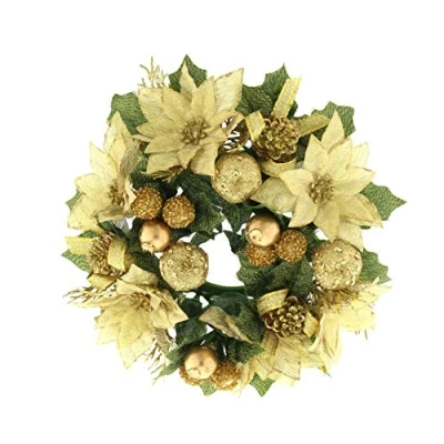 Image of Festive Productions Gold Poinsettia Candle Ring with Berries, 200 mm