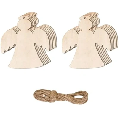 Image of 10 Pieces Wooden Baubles Christmas Hanging Embellishments Wood Slice Natural Ornaments with String for Xmas Tree Decoration DIY Crafts, Angles