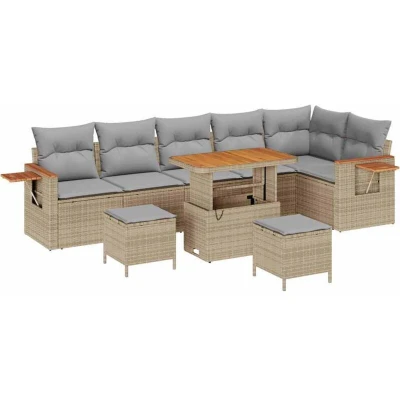 Image of vidaXL 9 Piece Garden Sofa Set with Cushions Beige Rattan Acacia