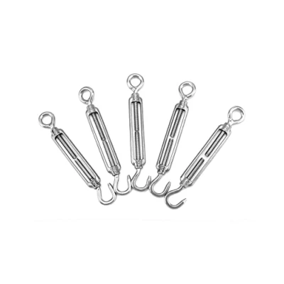 Image of QWORK® 5 Pcs M6 Screw Fastener Tensioner, 304 Stainless Steel Turnbuckles, Adjustable Hook And Eye Set