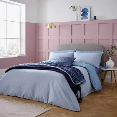 Image of Helena Springfield Woven Check Duvet Cover Set King Size Chambray Blue