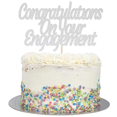 Image of Large Congratulations On Your Engagement Glitter Cake Topper (Silver Glitter)