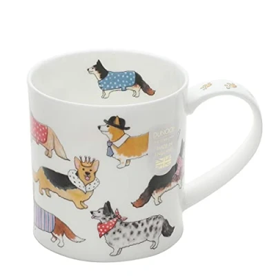 Image of OR DASD CG Corgi Dashing Dogs Staffordshire Fine Bone China Mug Orkney Shape 0.35l