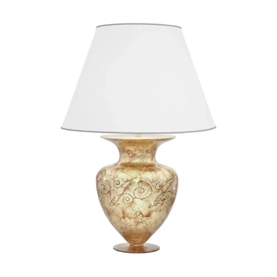 Image of Anfora Fabric Table Lamp With Round Tapered Shade Chrome