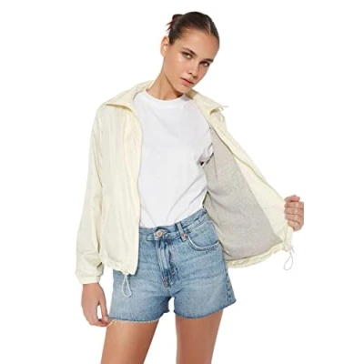 Image of Trendyol Women Regular fit Double Breasted Hood Woven Jacket Beige