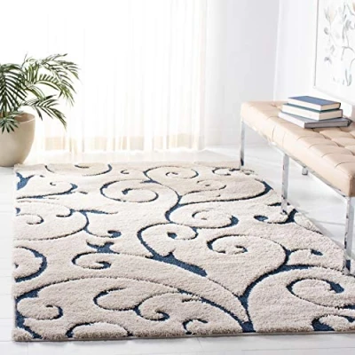 Image of Safavieh Chester Shag Rug, Woven Polypropylene Carpet in Cream / Blue, 120 X 180 cm