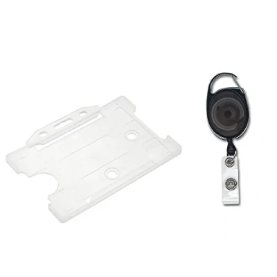 Image of ID Card It Clear Holder and Black Retractable YoYo Security Key Clip Reel