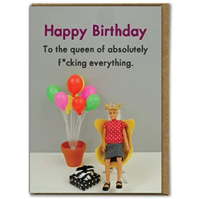 Image of Bold &amp; Bright Funny Birthday Card &#039;Birthday Queen&#039; Hilariously Cards For Women Cheeky Her Girls Ladies Friends Novelty Humour
