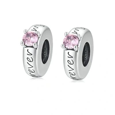 Image of Round Spacer Charms for Bracelets 925 Sterling Silver Beads Clip Stopper Pandora Bracelet (D 2pc)
