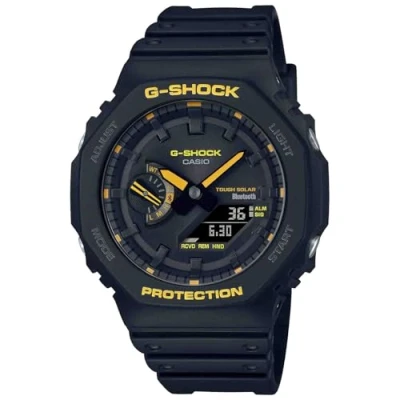 Image of G Shock Casio Caution Yellow Series Analog Digital Connected Solar Black Resin Strap Watch GAB2100CY 1A, Black, Casual